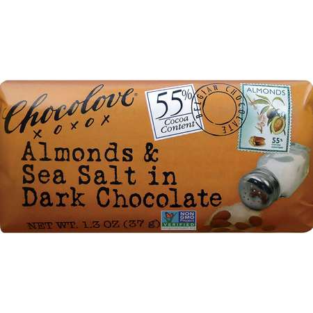 CHOCOLOVE Chocolove Almonds & Sea Salt Dark Chocolate Bar 1.3 oz. Bars, PK144 5155